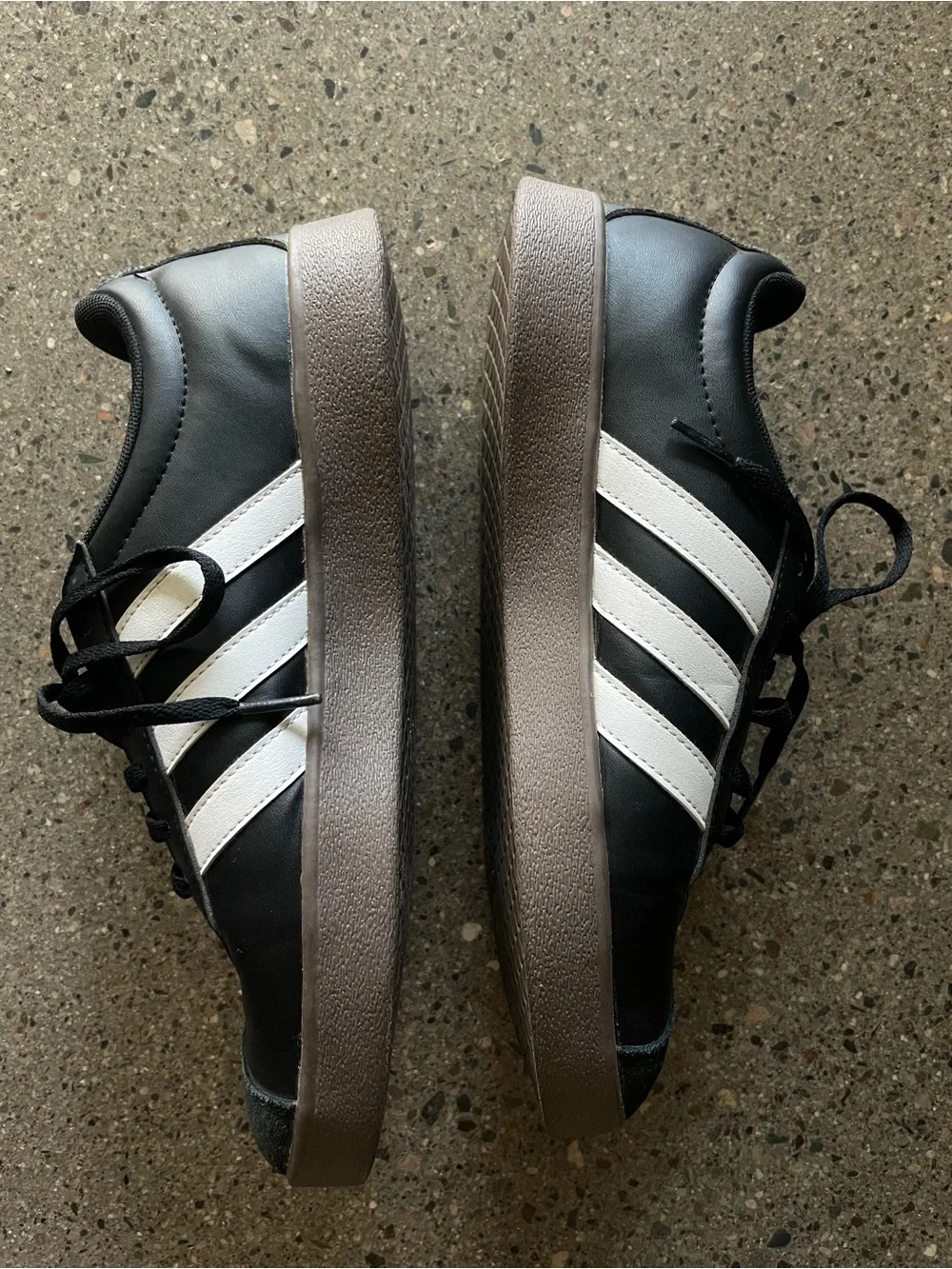 adidas Black White Brown Platform Sneakers with Three Stripes